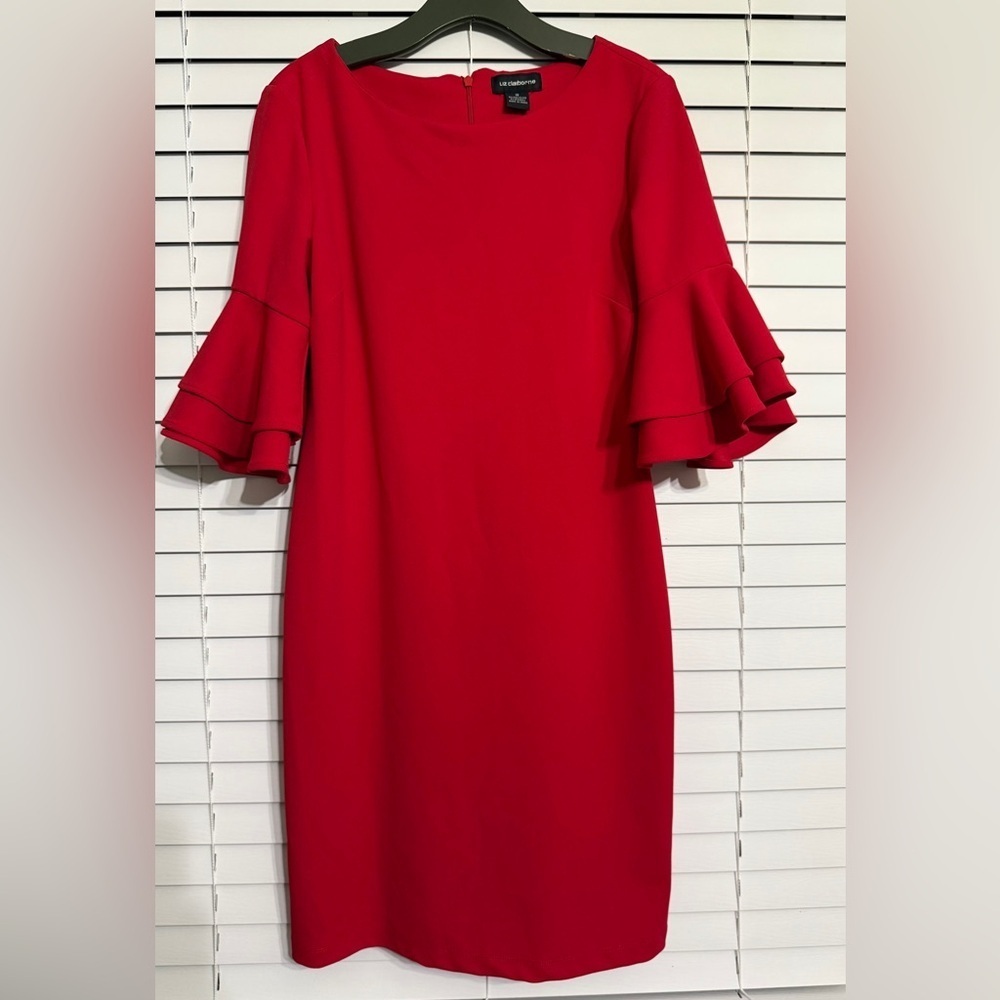 Liz Claiborne Red dress with ruffle sleeve 10 excellent condition